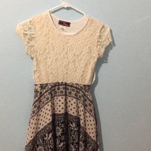 White and Black Patterned Girls Dress